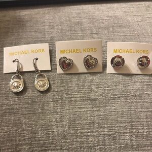Michael Kors Silver and Gold Logo Earrings Trio
